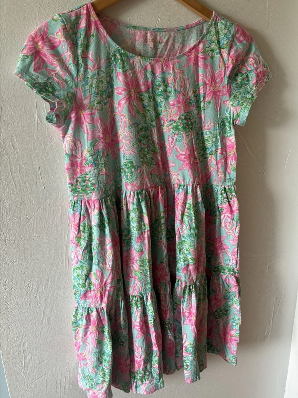Lily Pulitzer Geanna Short Sleeve Dress So Shellegant Pink and Green Small